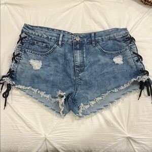 Forever 21 Side Tie Blue Denim Women's Shorts- 31